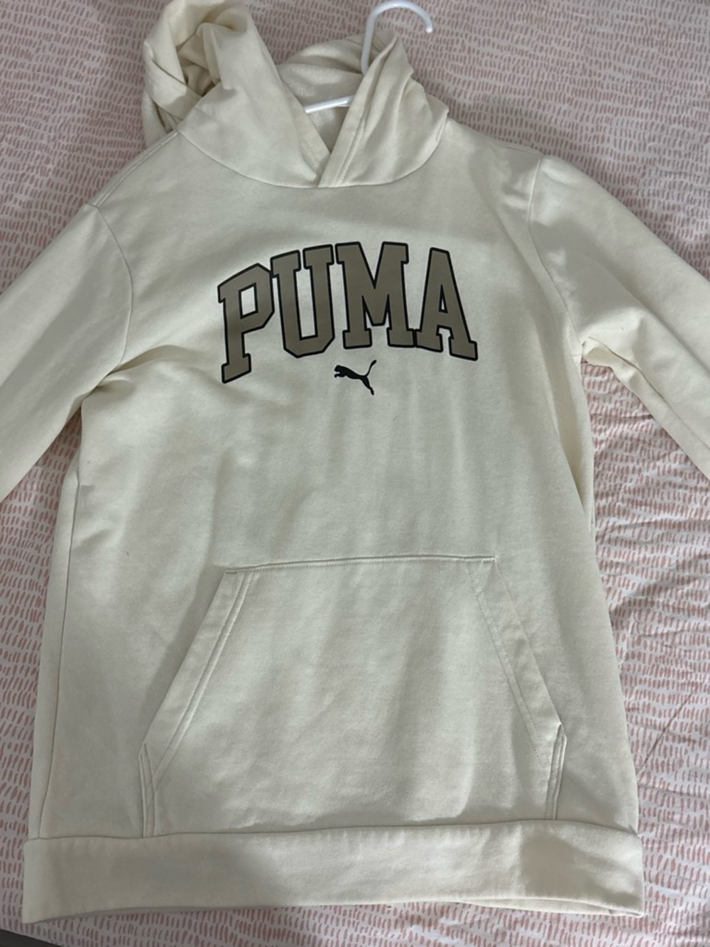 Puma Men's Cream Crewneck Hoodie with Black Logo
